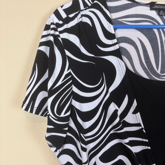 Notations Black/White Zebra Print Stretch Pullover Blouse w/ Built In Cami - Picture 6 of 13